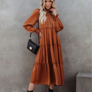 VICI Satin Tiered Boho Midi Dress